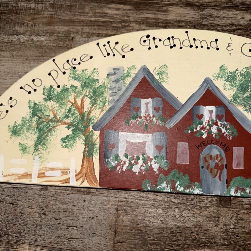 Welcome Friends Wooden Hand Painted 80s "there's No Place Like Grandma/Grandpa - Picture 3 of 7